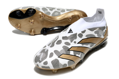 Men's Adidas Predator Elite 24 Laceless FG Firm Ground Low-Tops Football Boots - White/Black/Gold