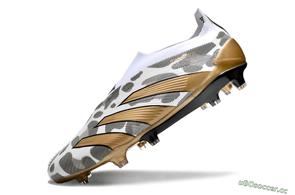 Men's Adidas Predator Elite 24 Laceless FG Firm Ground Low-Tops Football Boots - White/Black/Gold 5