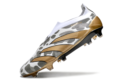 Men's Adidas Predator Elite 24 Laceless FG Firm Ground Low-Tops Football Boots - White/Black/Gold