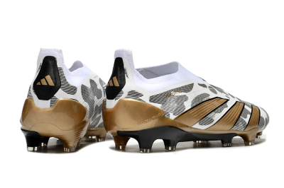 Men's Adidas Predator Elite 24 Laceless FG Firm Ground Low-Tops Football Boots - White/Black/Gold