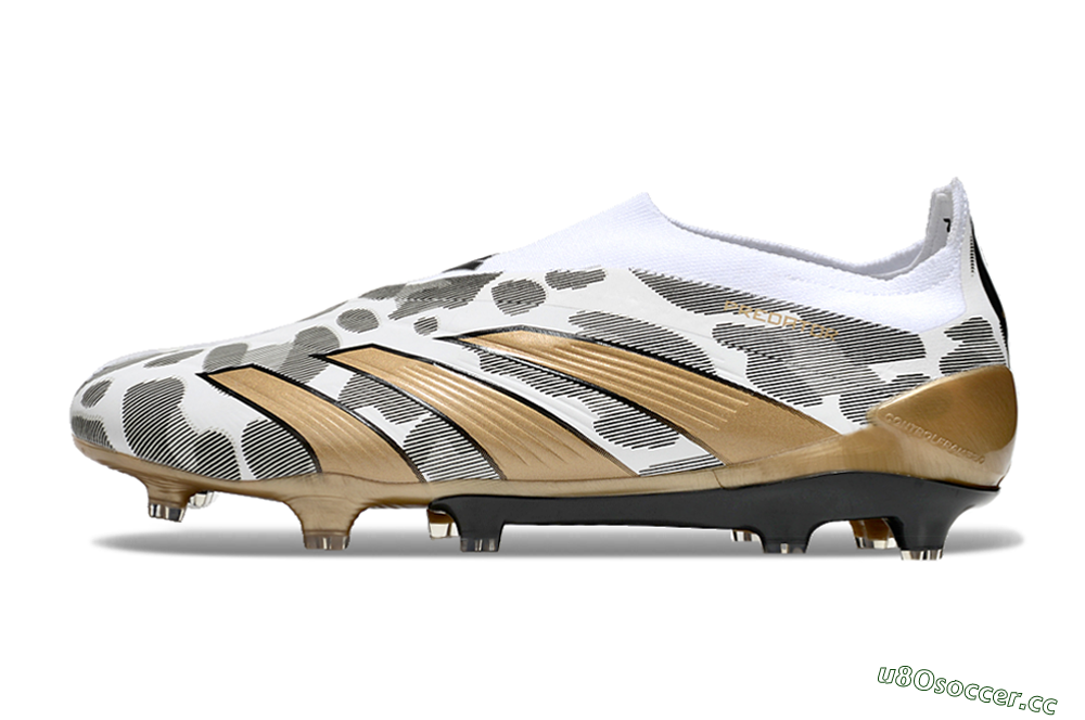 Men's Adidas Predator Elite 24 Laceless FG Firm Ground Low-Tops Football Boots - White/Black/Gold 0