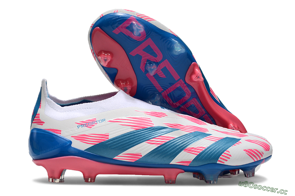 Men's Adidas Predator Elite 24 Laceless FG Firm Ground Low-Tops Football Boots - White/Pink/Blue 2