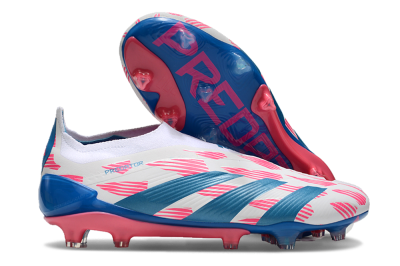 Men's Adidas Predator Elite 24 Laceless FG Firm Ground Low-Tops Football Boots - White/Pink/Blue