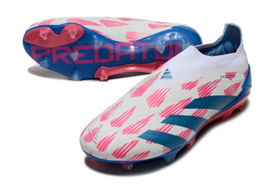 Men's Adidas Predator Elite 24 Laceless FG Firm Ground Low-Tops Football Boots - White/Pink/Blue