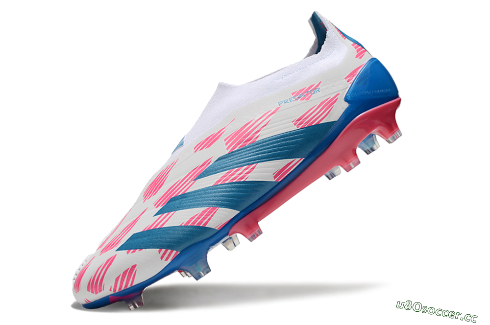 Men's Adidas Predator Elite 24 Laceless FG Firm Ground Low-Tops Football Boots - White/Pink/Blue 5
