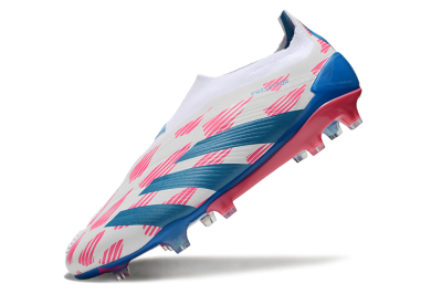 Men's Adidas Predator Elite 24 Laceless FG Firm Ground Low-Tops Football Boots - White/Pink/Blue