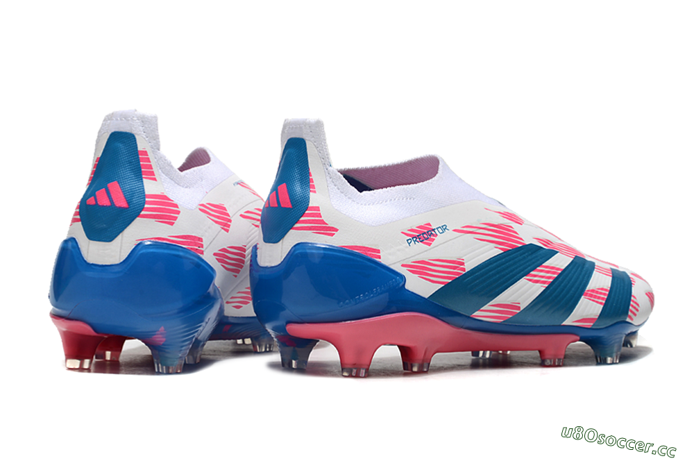 Men's Adidas Predator Elite 24 Laceless FG Firm Ground Low-Tops Football Boots - White/Pink/Blue 6