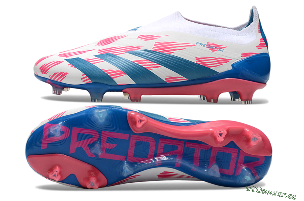 Men's Adidas Predator Elite 24 Laceless FG Firm Ground Low-Tops Football Boots - White/Pink/Blue 1