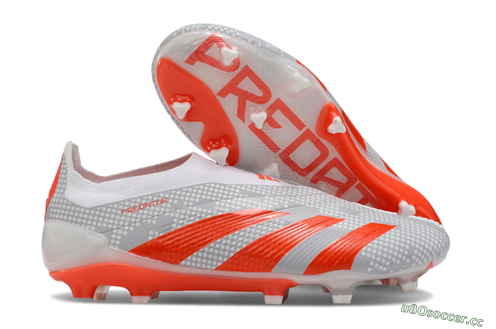 Men's Adidas Predator Elite 24 Laceless FG Firm Ground Low-Tops Football Boots - Grey/Red/White 2