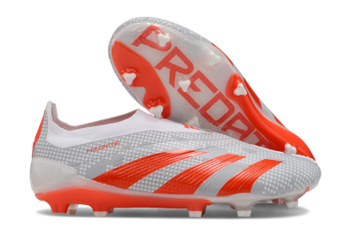 Men's Adidas Predator Elite 24 Laceless FG Firm Ground Low-Tops Football Boots - Grey/Red/White