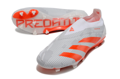 Men's Adidas Predator Elite 24 Laceless FG Firm Ground Low-Tops Football Boots - Grey/Red/White