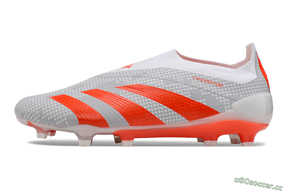 Men's Adidas Predator Elite 24 Laceless FG Firm Ground Low-Tops Football Boots - Grey/Red/White 0