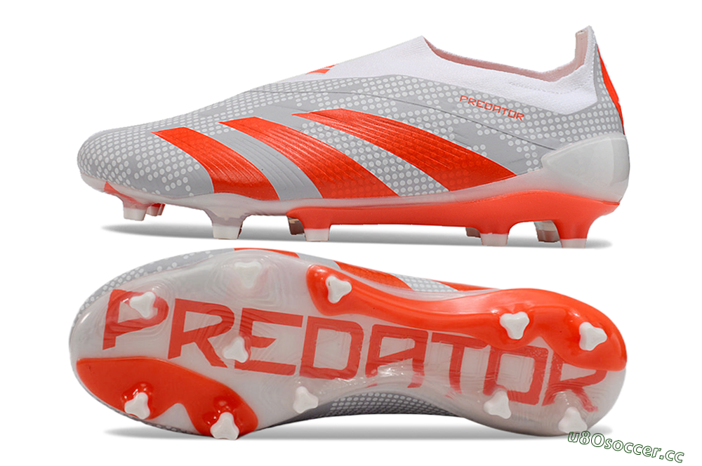 Men's Adidas Predator Elite 24 Laceless FG Firm Ground Low-Tops Football Boots - Grey/Red/White 1