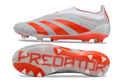 Men's Adidas Predator Elite 24 Laceless FG Firm Ground Low-Tops Football Boots - Grey/Red/White