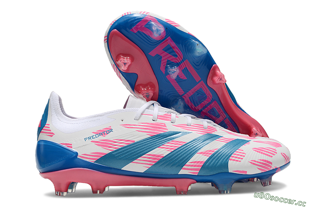Men's Adidas Predator 24 Elite FG Firm Ground Low-Tops Football Boots - White/Pink/Blue 2