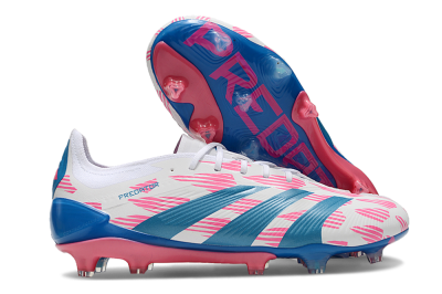 Men's Adidas Predator 24 Elite FG Firm Ground Low-Tops Football Boots - White/Pink/Blue