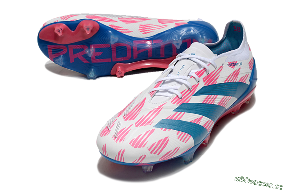 Men's Adidas Predator 24 Elite FG Firm Ground Low-Tops Football Boots - White/Pink/Blue 3