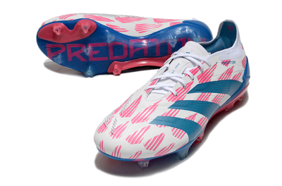 Men's Adidas Predator 24 Elite FG Firm Ground Low-Tops Football Boots - White/Pink/Blue