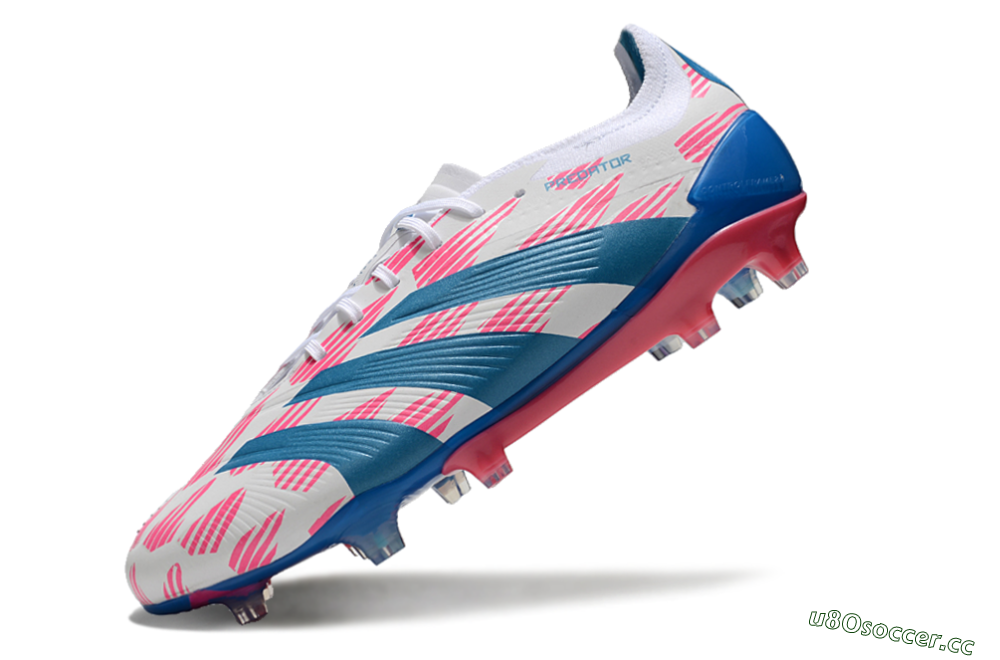 Men's Adidas Predator 24 Elite FG Firm Ground Low-Tops Football Boots - White/Pink/Blue 5