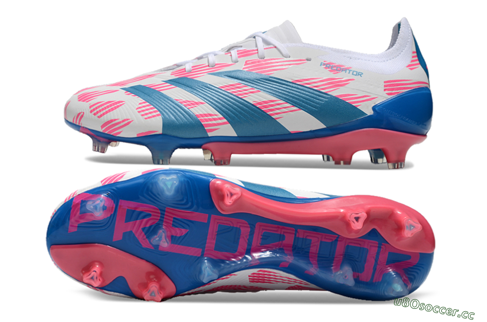 Men's Adidas Predator 24 Elite FG Firm Ground Low-Tops Football Boots - White/Pink/Blue 1