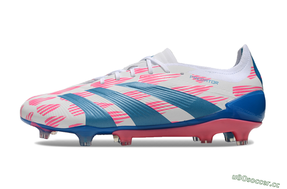 Men's Adidas Predator 24 Elite FG Firm Ground Low-Tops Football Boots - White/Pink/Blue 0