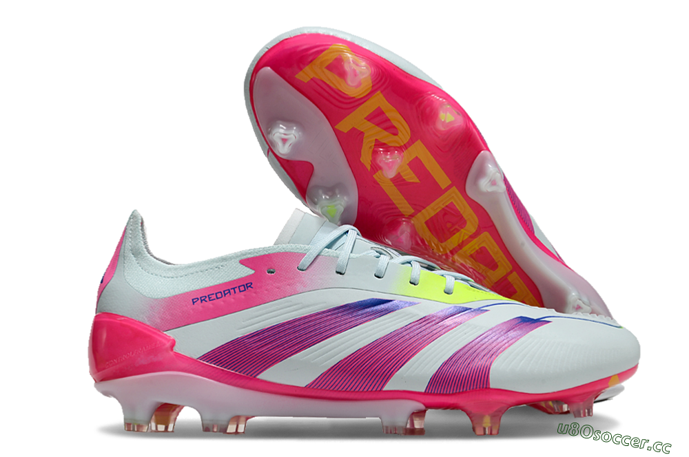 Men's Adidas Predator 24 Elite FG Firm Ground Low-Tops Football Boots - Jade/Blue/Pink 2