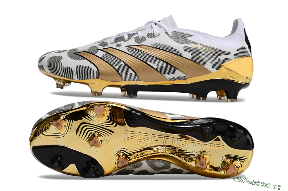 Men's Adidas Predator 24 Elite FG Firm Ground Low-Tops Football Boots - White/Black/Gold 1