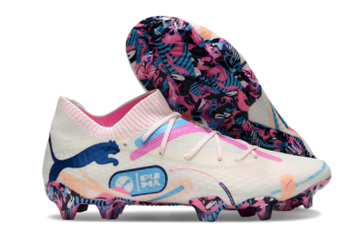 Men's Puma Future Ultimate FG Firm Ground Low-Tops Football Boots - White/Pink/Blue