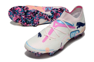 Men's Puma Future Ultimate FG Firm Ground Low-Tops Football Boots - White/Pink/Blue
