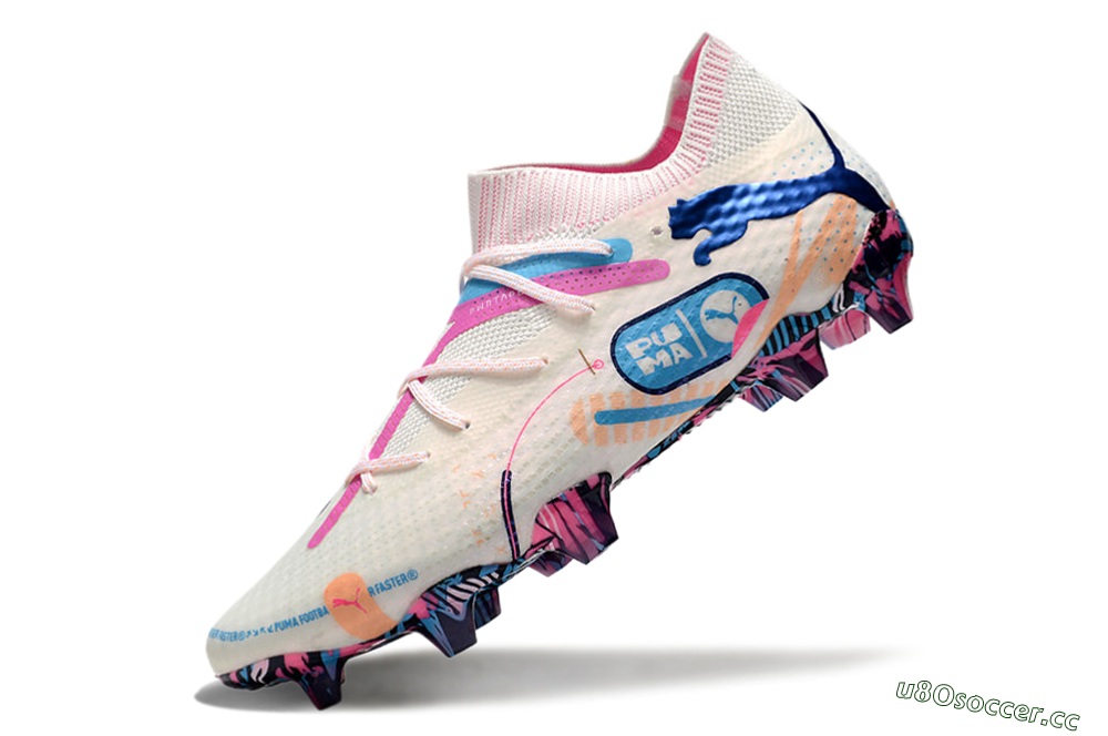 Men's Puma Future Ultimate FG Firm Ground Low-Tops Football Boots - White/Pink/Blue 5