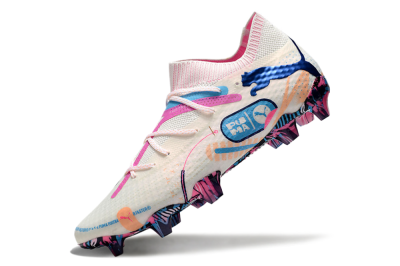 Men's Puma Future Ultimate FG Firm Ground Low-Tops Football Boots - White/Pink/Blue
