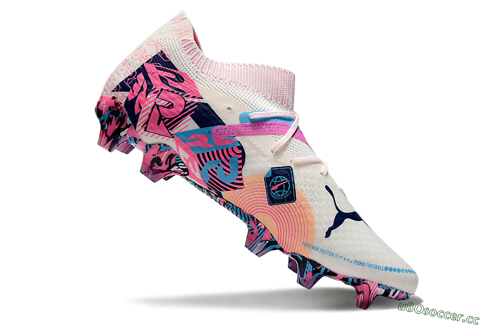 Men's Puma Future Ultimate FG Firm Ground Low-Tops Football Boots - White/Pink/Blue 4
