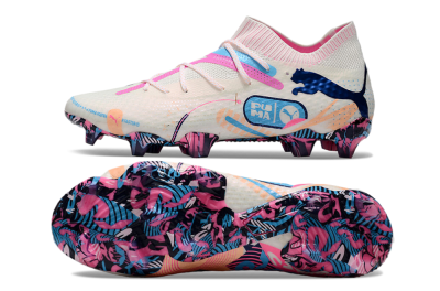 Men's Puma Future Ultimate FG Firm Ground Low-Tops Football Boots - White/Pink/Blue
