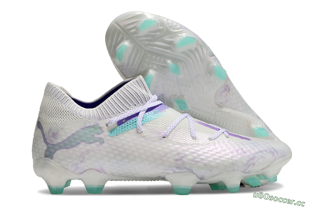 Men's Puma Future Ultimate FG Firm Ground Low-Tops Football Boots - White/Purple/Jade 2