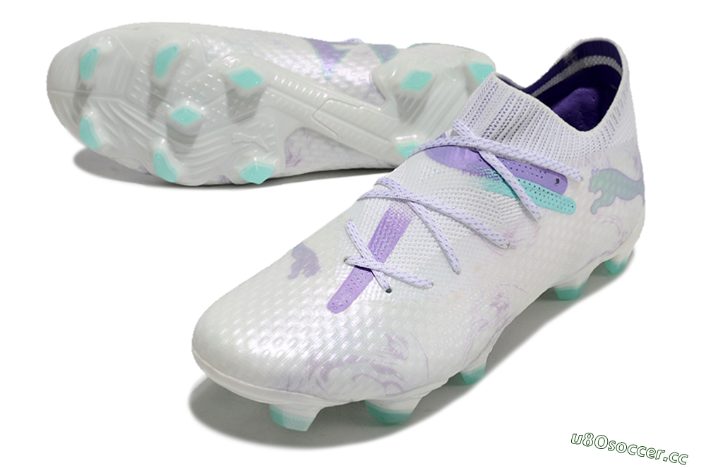 Men's Puma Future Ultimate FG Firm Ground Low-Tops Football Boots - White/Purple/Jade 3