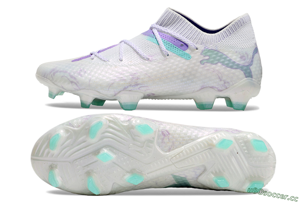 Men's Puma Future Ultimate FG Firm Ground Low-Tops Football Boots - White/Purple/Jade 1