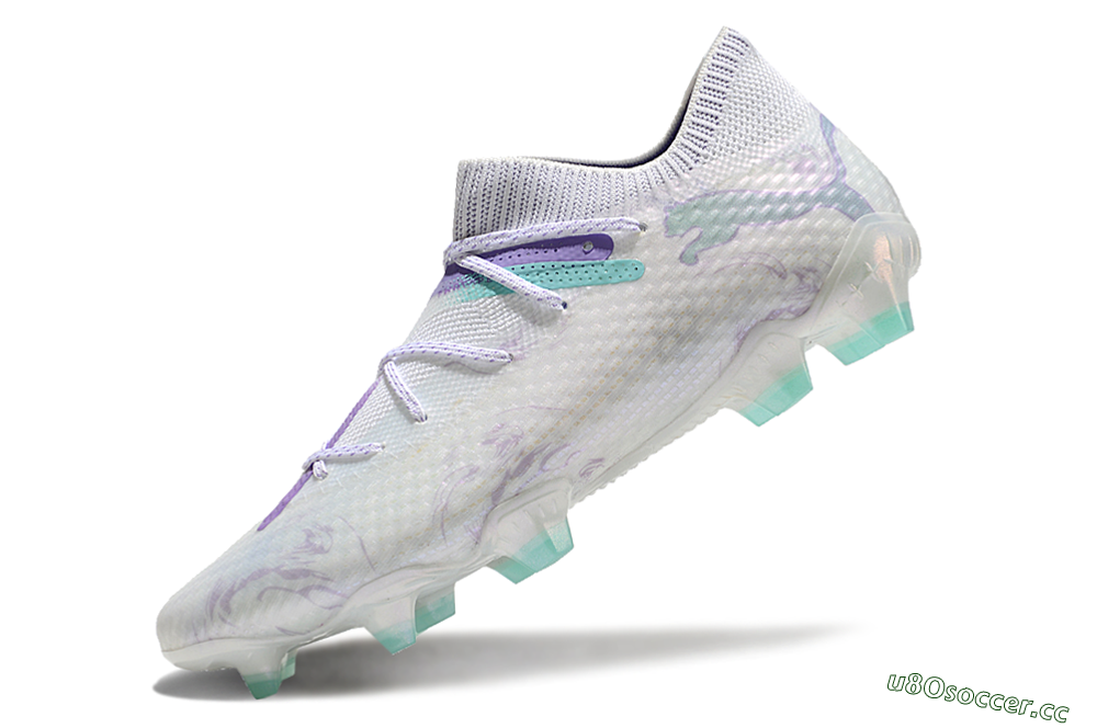 Men's Puma Future Ultimate FG Firm Ground Low-Tops Football Boots - White/Purple/Jade 5