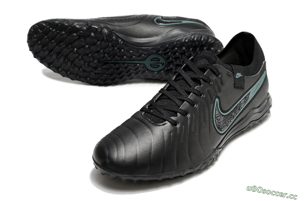Men's Nike Tiempo Legend 10 Pro TF Artificial Turf Low-Tops Football Shoes - Black/Jade 3