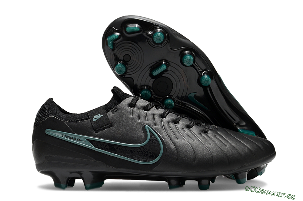 Men's Nike Tiempo Legend 10 Elite FG Firm Ground Low-Tops Football Boots - Black/Jade 2
