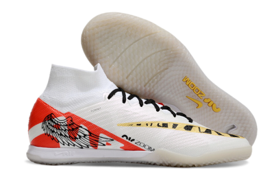 Men's Nike Air Zoom Mercurial Superfly 9 Elite IC Indoor & Futsal High-Tops Football Shoes - White/Gold/Red