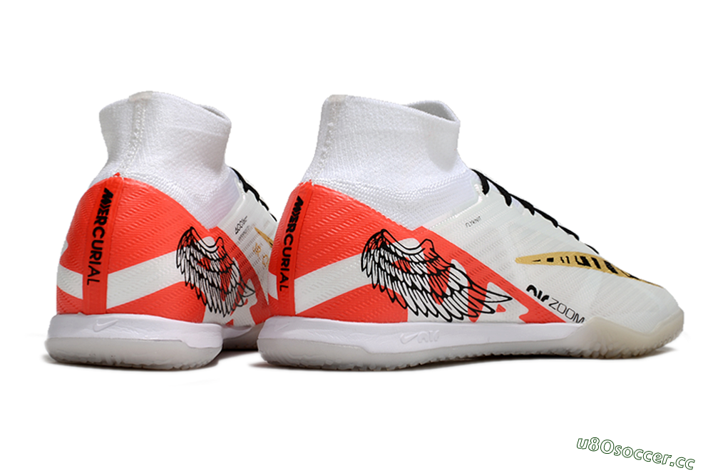 Men's Nike Air Zoom Mercurial Superfly 9 Elite IC Indoor & Futsal High-Tops Football Shoes - White/Gold/Red 6