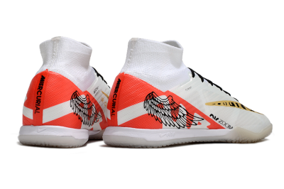 Men's Nike Air Zoom Mercurial Superfly 9 Elite IC Indoor & Futsal High-Tops Football Shoes - White/Gold/Red