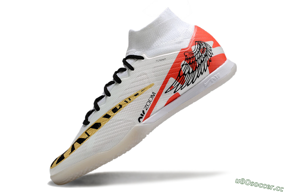 Men's Nike Air Zoom Mercurial Superfly 9 Elite IC Indoor & Futsal High-Tops Football Shoes - White/Gold/Red 5
