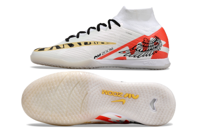 Men's Nike Air Zoom Mercurial Superfly 9 Elite IC Indoor & Futsal High-Tops Football Shoes - White/Gold/Red