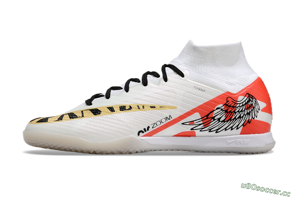 Men's Nike Air Zoom Mercurial Superfly 9 Elite IC Indoor & Futsal High-Tops Football Shoes - White/Gold/Red 0