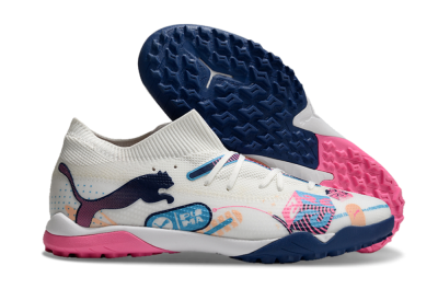 Men's Puma Future Ultimate TF Artificial Turf Low-Tops Football Shoes - White/Pink/Blue