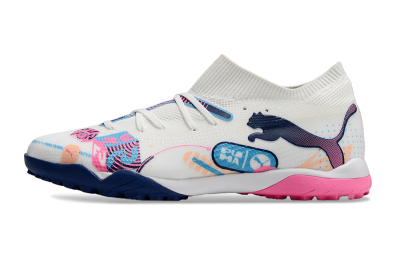 Men's Puma Future Ultimate TF Artificial Turf Low-Tops Football Shoes - White/Pink/Blue