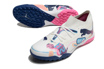 Men's Puma Future Ultimate TF Artificial Turf Low-Tops Football Shoes - White/Pink/Blue