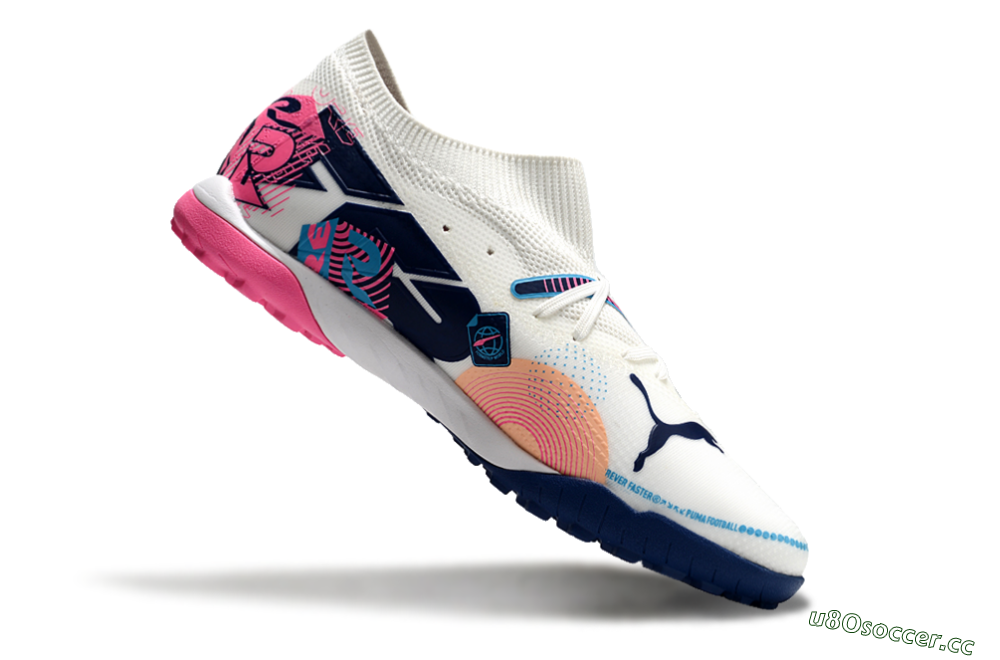 Men's Puma Future Ultimate TF Artificial Turf Low-Tops Football Shoes - White/Pink/Blue 4