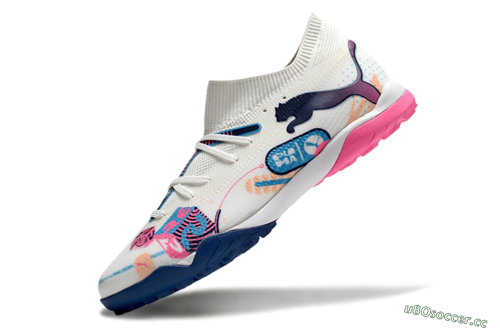 Men's Puma Future Ultimate TF Artificial Turf Low-Tops Football Shoes - White/Pink/Blue 5